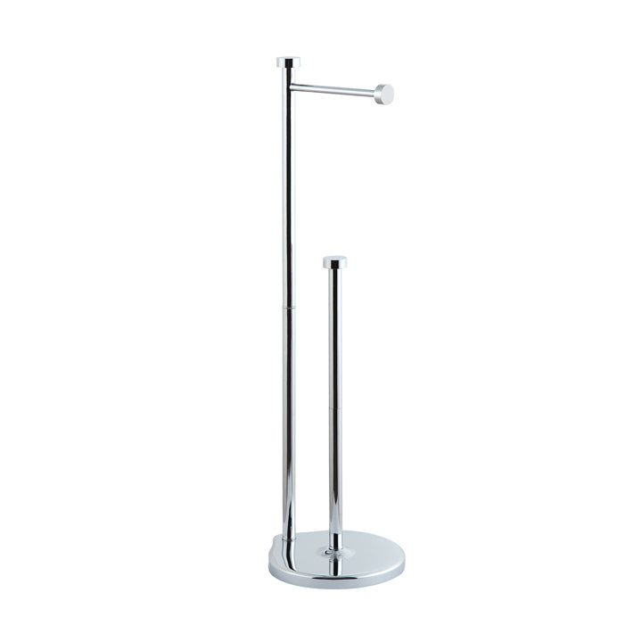 SunnyPoint Free Standing Toilet Paper Holder Stand with Reserve; Brush Nickel, Size: 25.98 x 7.00 x 6.42, Silver