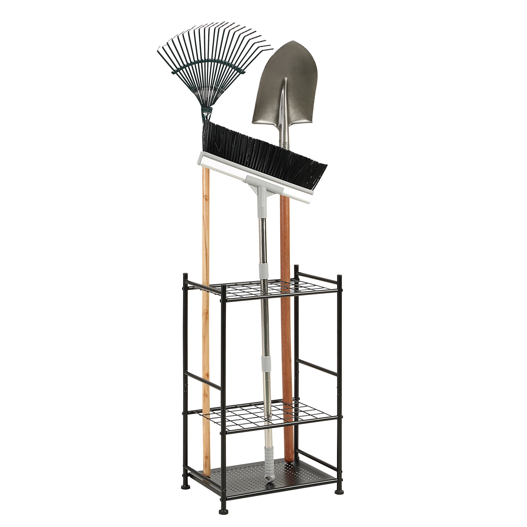 Blanca Rosana Garagge, Garden, Yard Tool Organizer Rack Up to 35 Long-Handled Tools/Rakes/Brooms, Heavy Duty Steel Garden Tool Stand for Shed, Outdoor, Black
