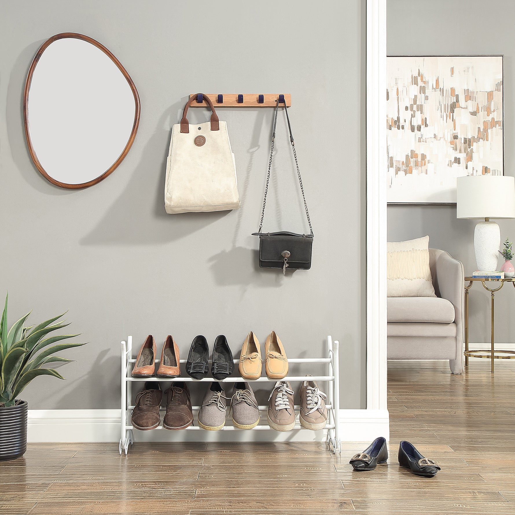 SunnyPoint Expandable & Stackable 2-Tier Shoe Rack – Adjustable Shoe Organizer for Entryway, Closet or Bedroom, Holds 4 to 8 Pairs, Space-Saving Metal Shoe Storage Shelf
