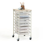SunnyPoint Wooden Top Compact Rolling Storage 8 Drawers Organizer Mobile Utility Cart, Under Desk Storage Cart with Caster Wheels