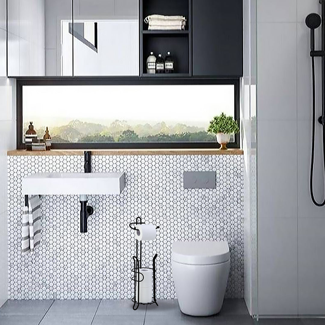 Bathroom Toilet Tissue Paper Roll Storage Holder Stand with Reserve, The Reserve Area Has Enough Space to Store Mega Rolls