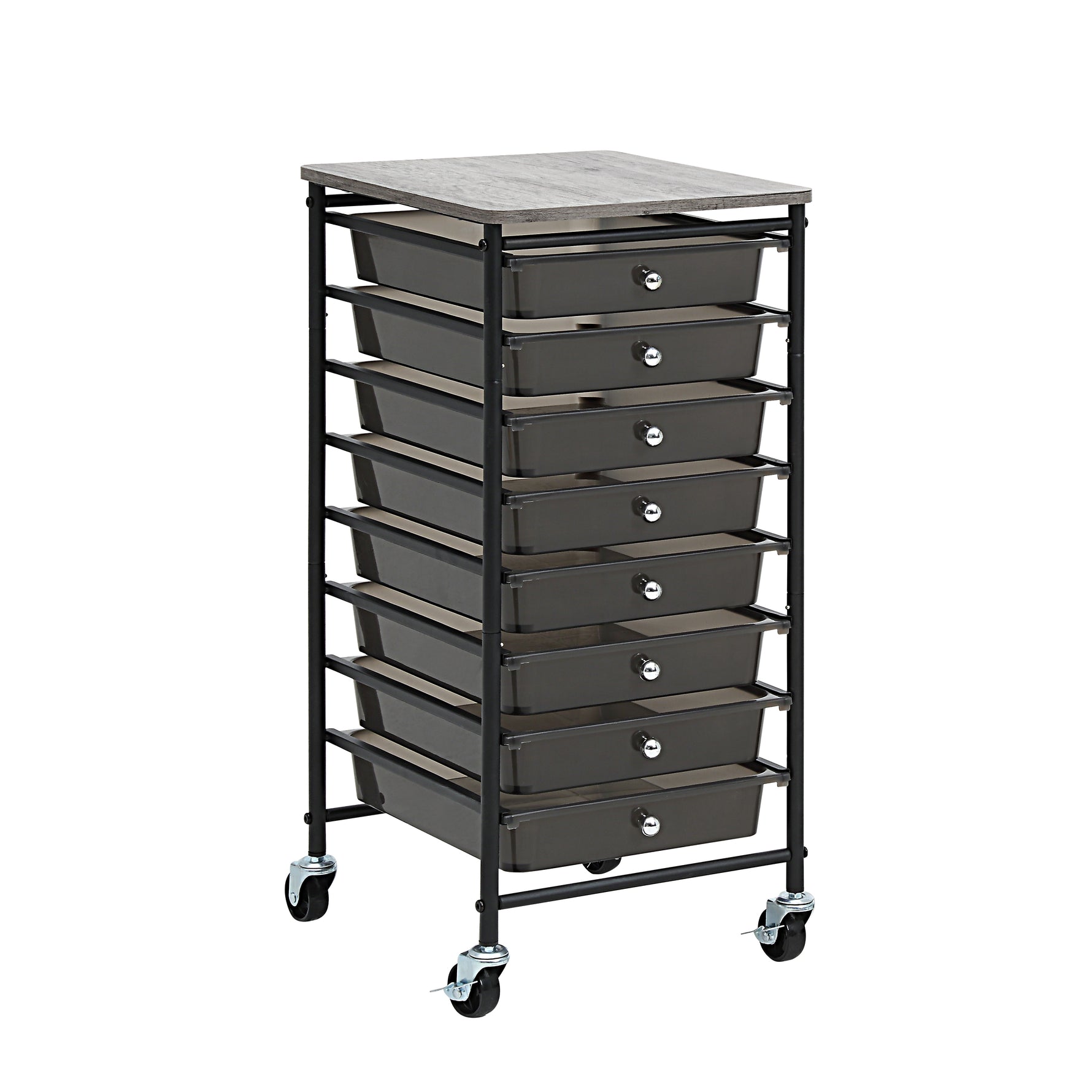 SunnyPoint Wooden Top Compact Rolling Storage 8 Drawers Organizer Mobile Utility Cart, Under Desk Storage Cart with Caster Wheels