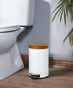 SunnyPoint Elite Bamboo Lid 4.5 Liter / 1.2 Gallon Round Trash Can with Plastic Inner Bucket; Bathroom, Office, Kitchen and Bedroom Step On and Slow Close