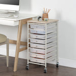 SunnyPoint Wooden Top Compact Rolling Storage 8 Drawers Organizer Mobile Utility Cart, Under Desk Storage Cart with Caster Wheels