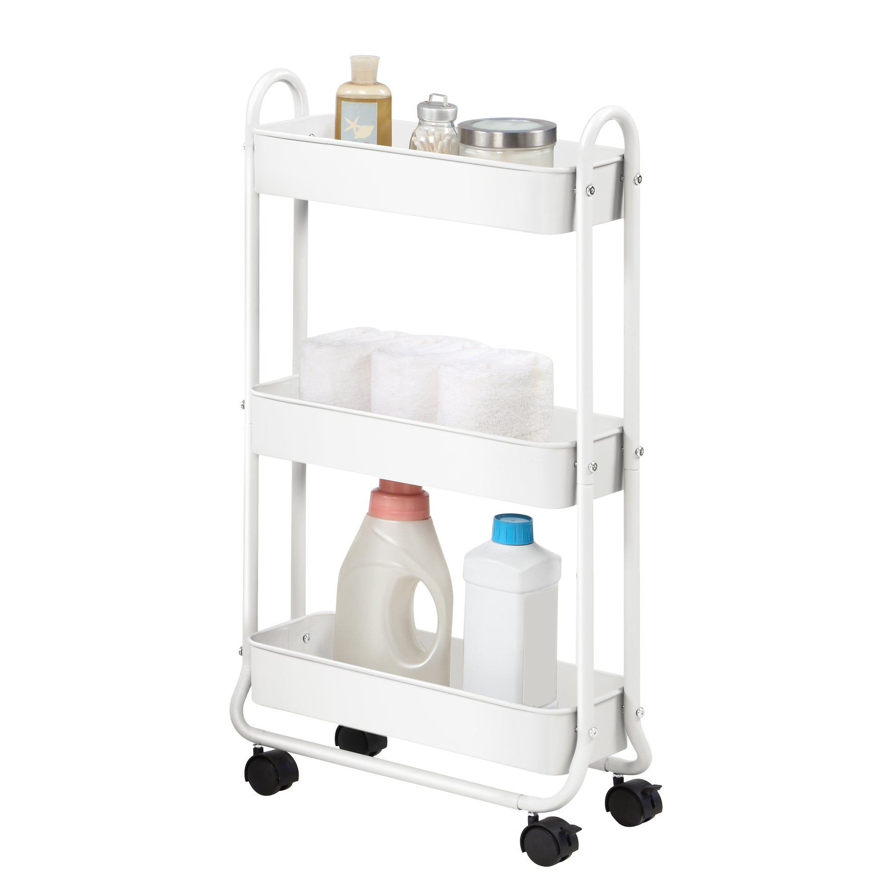 SunnyPoint Slim Rolling Storage Cart, 3 Tier Bathroom Storage Organizer Bathroom, Laundry Utility Cart