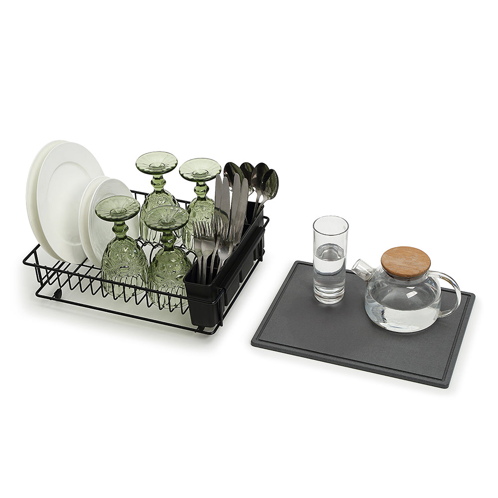 SunnyPoint 304 Stainless Steel Dish Drying Rack with Diatomaceous Earth Drainboard & Removable Utensil Caddy – Rust Resistant Countertop Dish Rack for Kitchen
