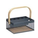 SunnyPoint Utensil Caddy with Plywood Handle – Metal Mesh Silverware & Cutlery Organizer for Kitchen, Picnic, Party, Restaurant & Events