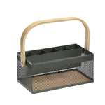 SunnyPoint Utensil Caddy with Plywood Handle – Metal Mesh Silverware & Cutlery Organizer for Kitchen, Picnic, Party, Restaurant & Events