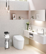 Bathroom Heavyweight Toilet Tissue Paper Roll Storage Holder Stand with Reserve and Shelve. Mega Rolls Available.