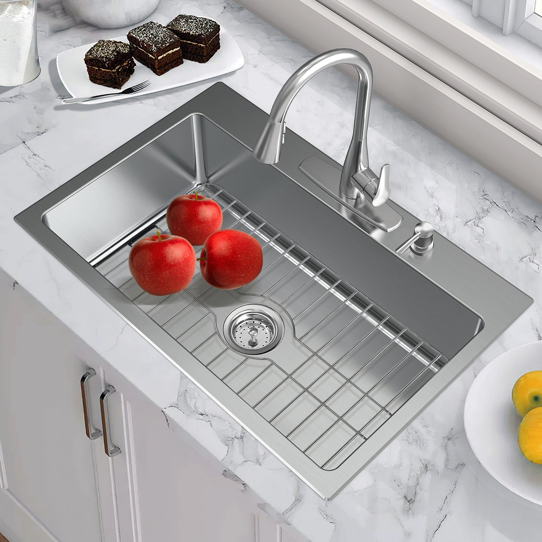 SunnyPoint 304 Stainless Steel Sink Protector Rack – Rust-Resistant Grid for Kitchen Sink Bottom, Scratch Prevention, Drainage Support – Fits Sinks 10.75" x 12.4", Center Drain Hole Required