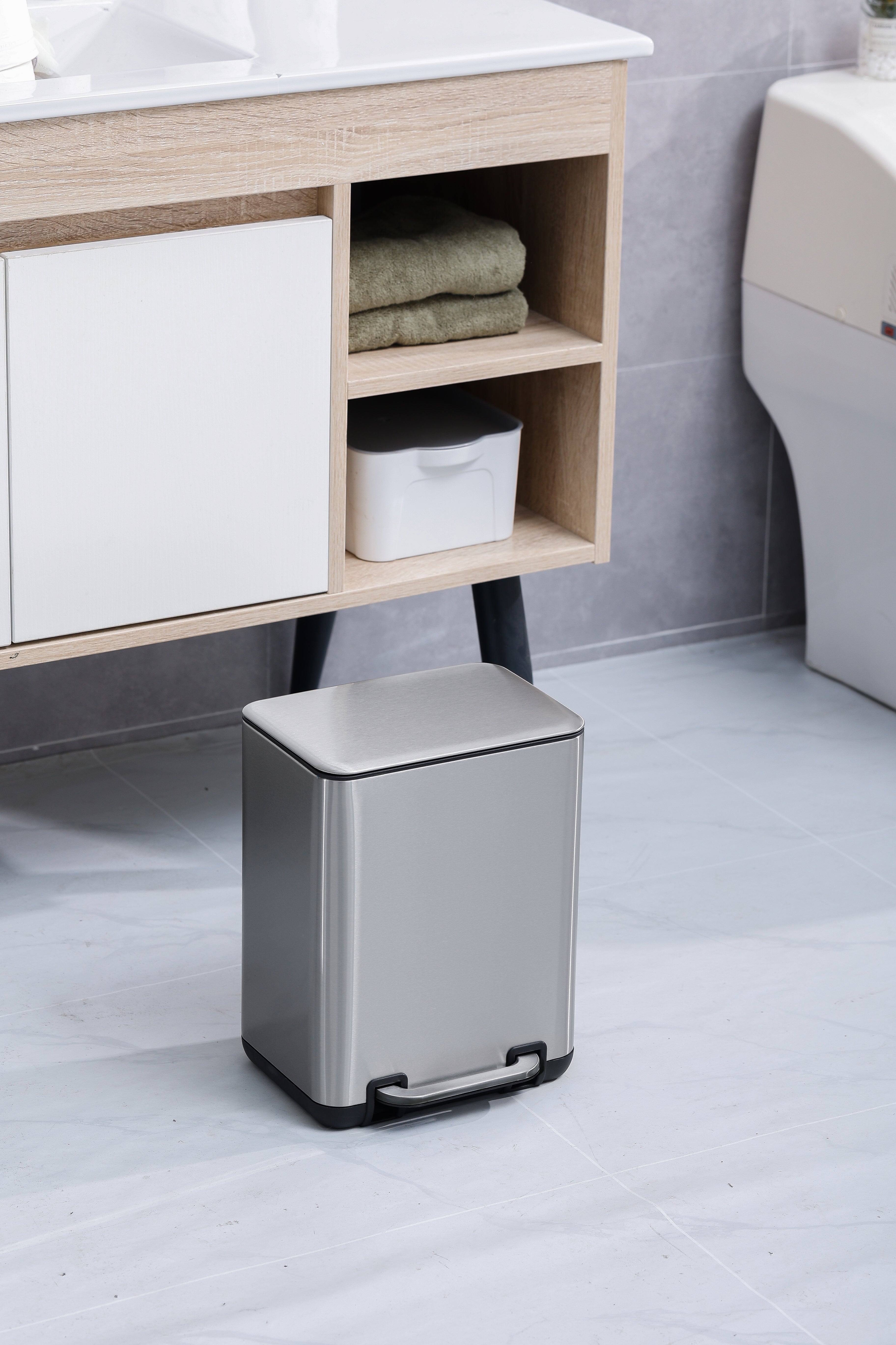 6 Liter / 1.58 Gallon Trash Can with Plastic Inner Buckets; Rectangle Bathroom, Office, Kitchen, and Bedroom Step On and Slow Close