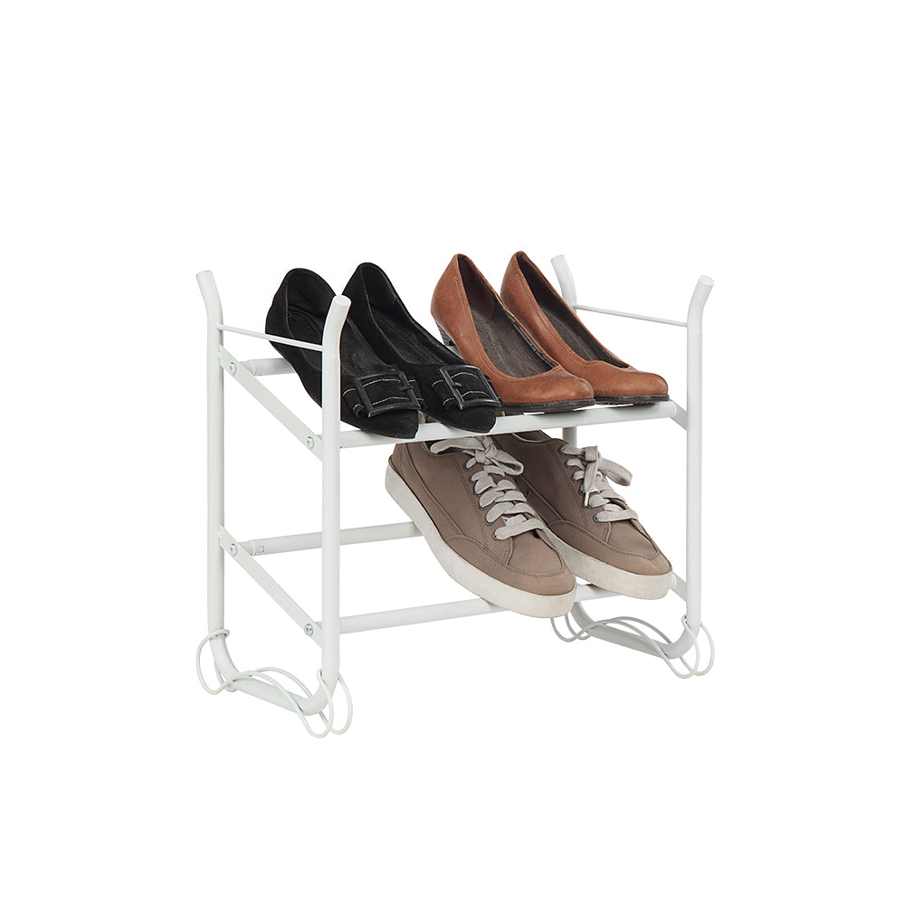SunnyPoint Expandable & Stackable 2-Tier Shoe Rack – Adjustable Shoe Organizer for Entryway, Closet or Bedroom, Holds 4 to 8 Pairs, Space-Saving Metal Shoe Storage Shelf