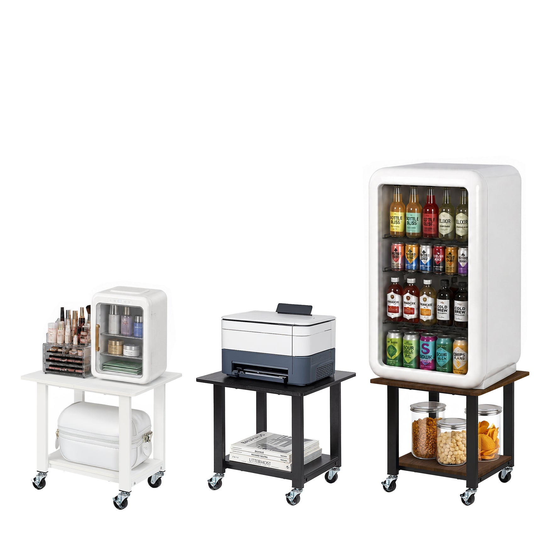 SunnyPoint 2-Tier Mobile Stand with Lockable Wheels — Printer Cart, Mini Fridge Stand, Portable Electronic Device & Projector Holder | Under Desk Storage Shelf for Home & Office, 18.9" x 15.75"