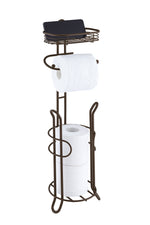 Bathroom Heavyweight Toilet Tissue Paper Roll Storage Holder Stand with Reserve and Shelve. Mega Rolls Available.