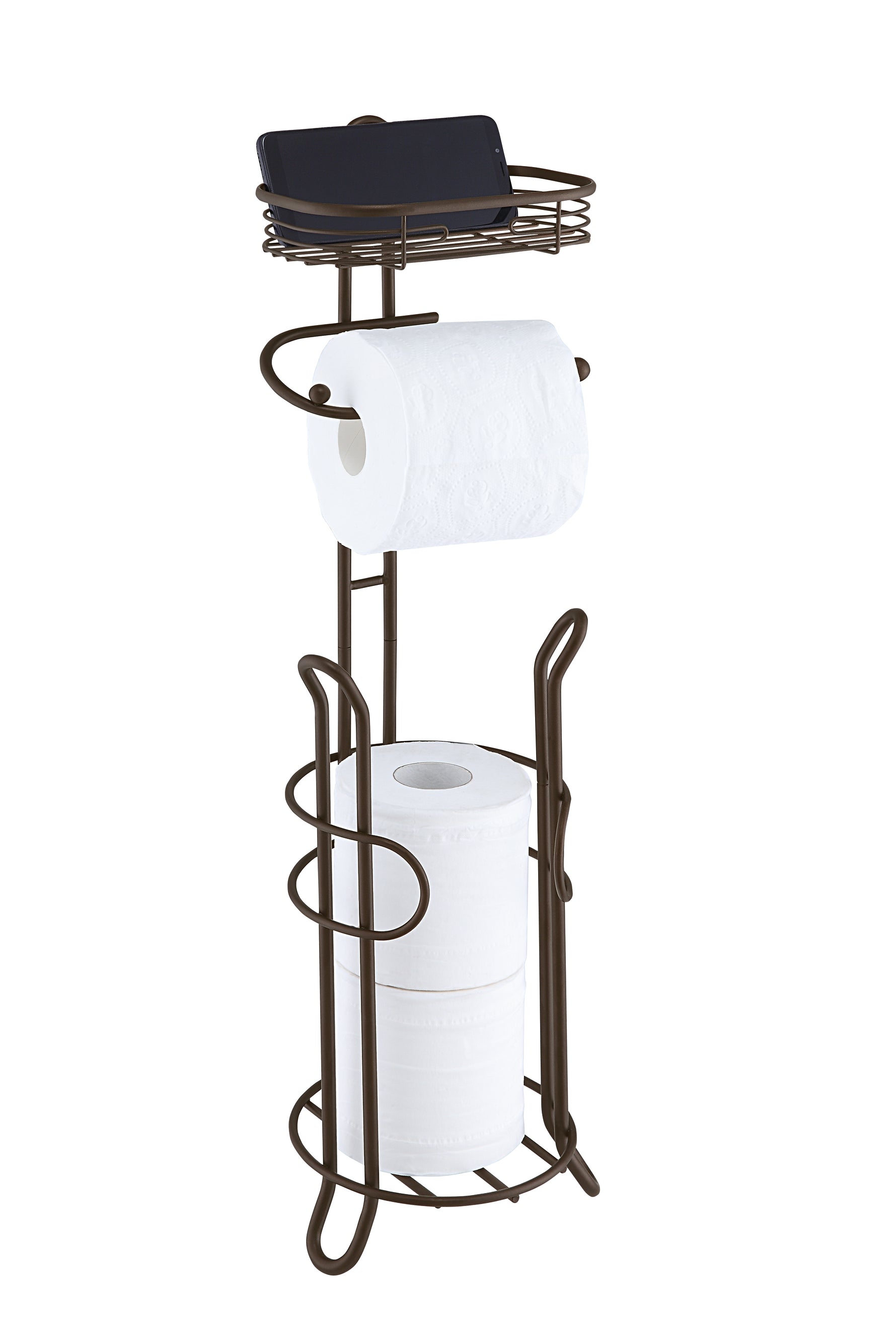Bathroom Heavyweight Toilet Tissue Paper Roll Storage Holder Stand with Reserve and Shelve. Mega Rolls Available.