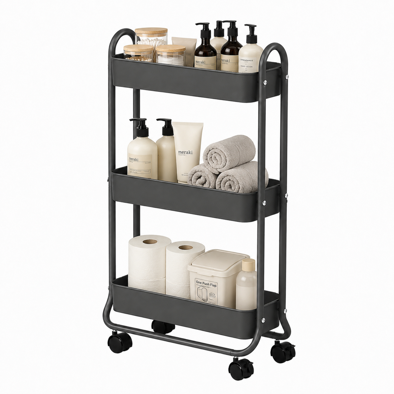 SunnyPoint Slim Rolling Storage Cart, 3 Tier Bathroom Storage Organizer Bathroom, Laundry Utility Cart