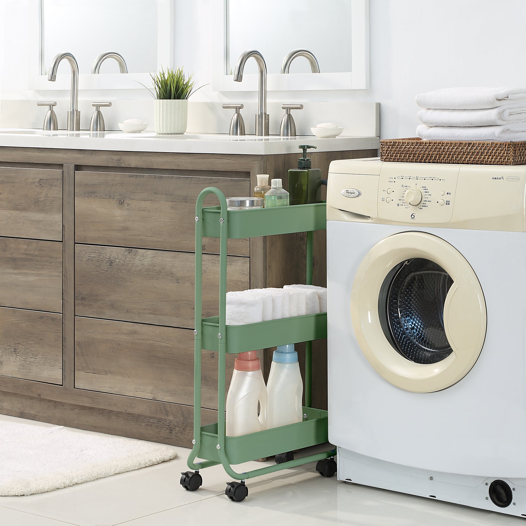 SunnyPoint Slim Rolling Storage Cart, 3 Tier Bathroom Storage Organizer Bathroom, Laundry Utility Cart