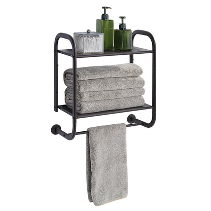 Compact Wall Mount 2 Tier Bathroom Shelf with Towel Bars