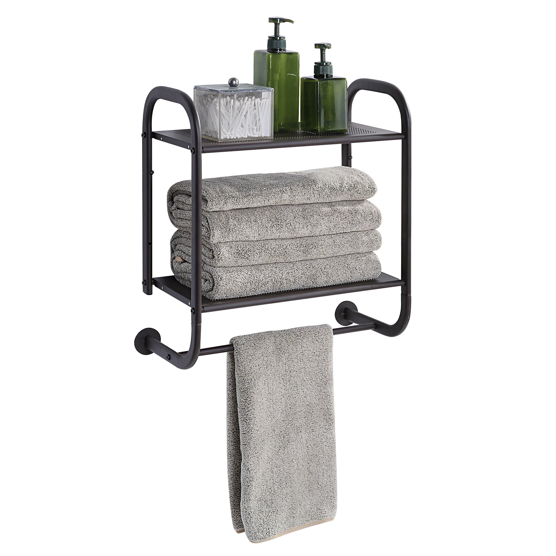 Wall Mount 2-Tier Shelf with Towel Bars