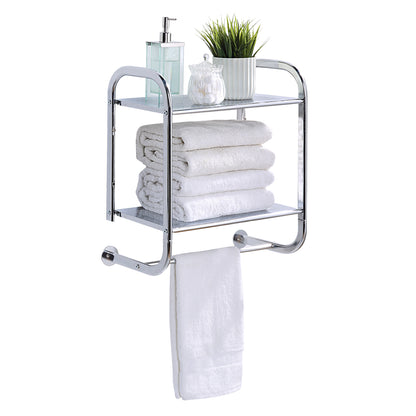 Compact Wall Mount 2 Tier Bathroom Shelf with Towel Bars