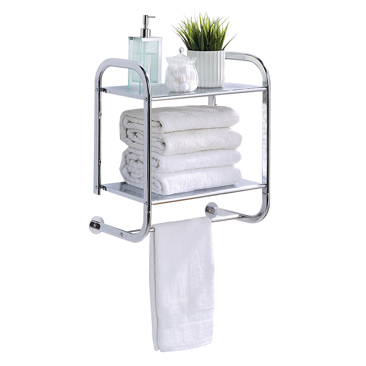 Wall Mount 2-Tier Shelf with Towel Bars