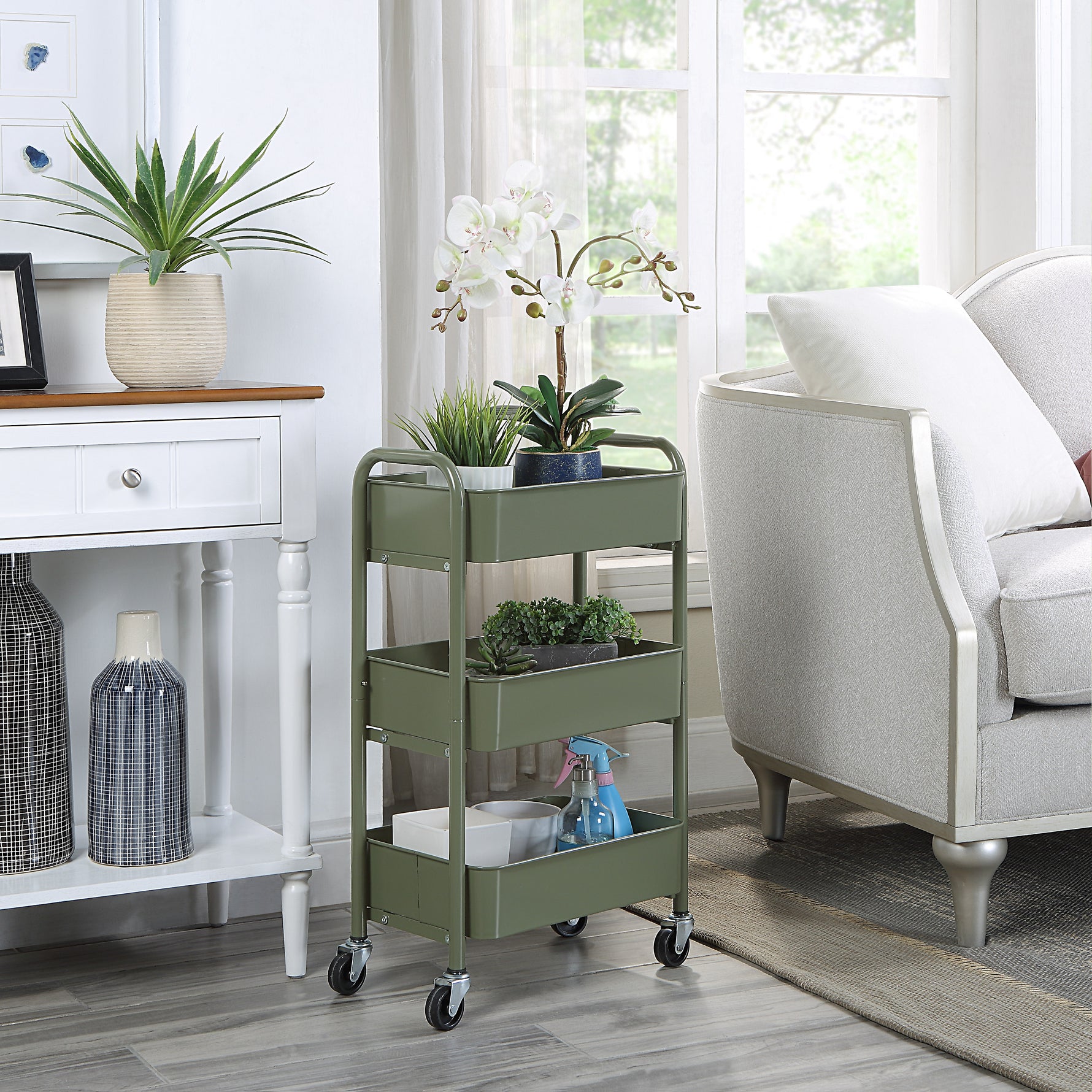 3-Tier Delicate Compact Rolling Metal Storage Organizer - Mobile Utility Cart Kitchen/Under Desk Cart with Caster Wheels