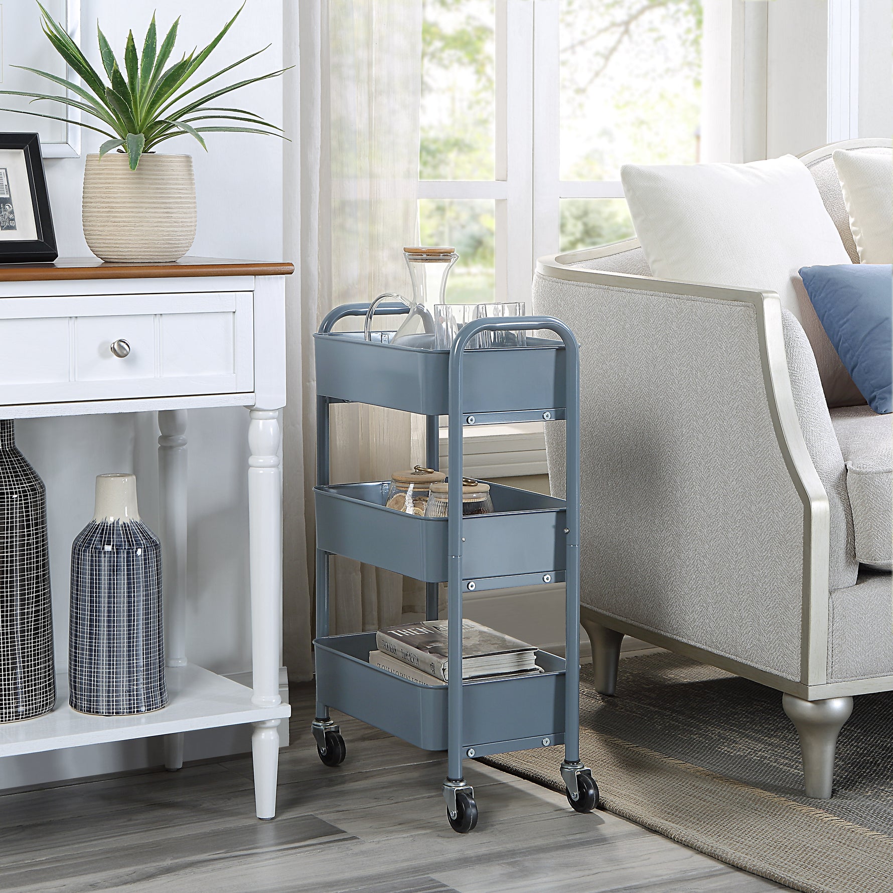 3-Tier Delicate Compact Rolling Metal Storage Organizer - Mobile Utility Cart Kitchen/Under Desk Cart with Caster Wheels
