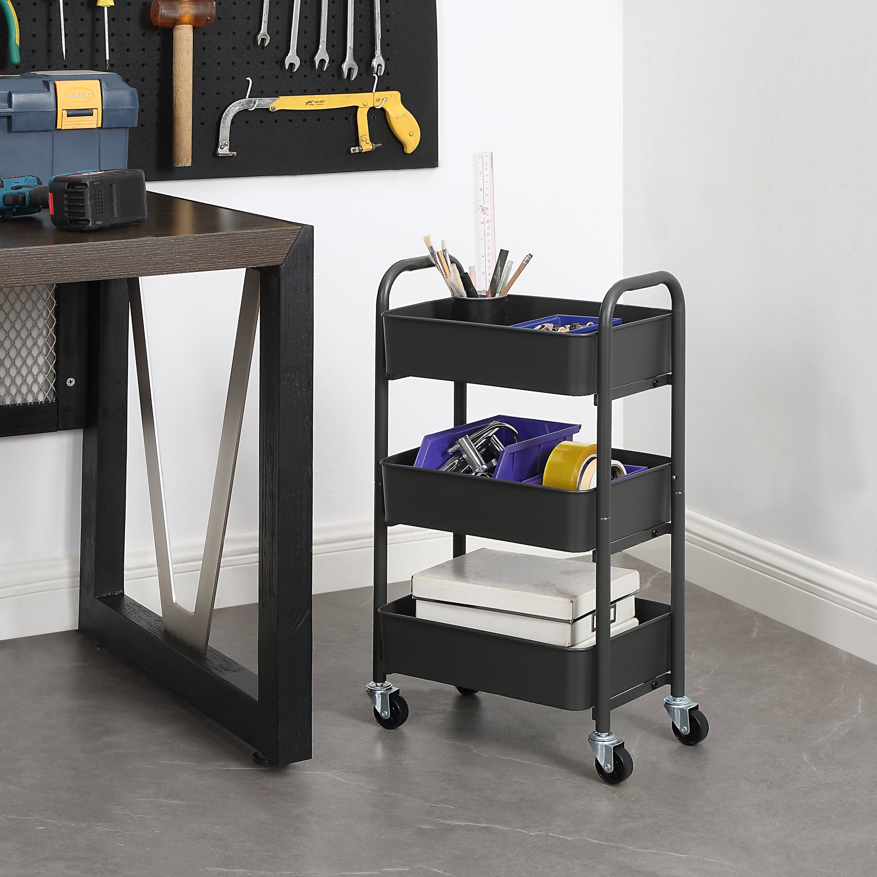 3-Tier Delicate Compact Rolling Metal Storage Organizer - Mobile Utility Cart Kitchen/Under Desk Cart with Caster Wheels