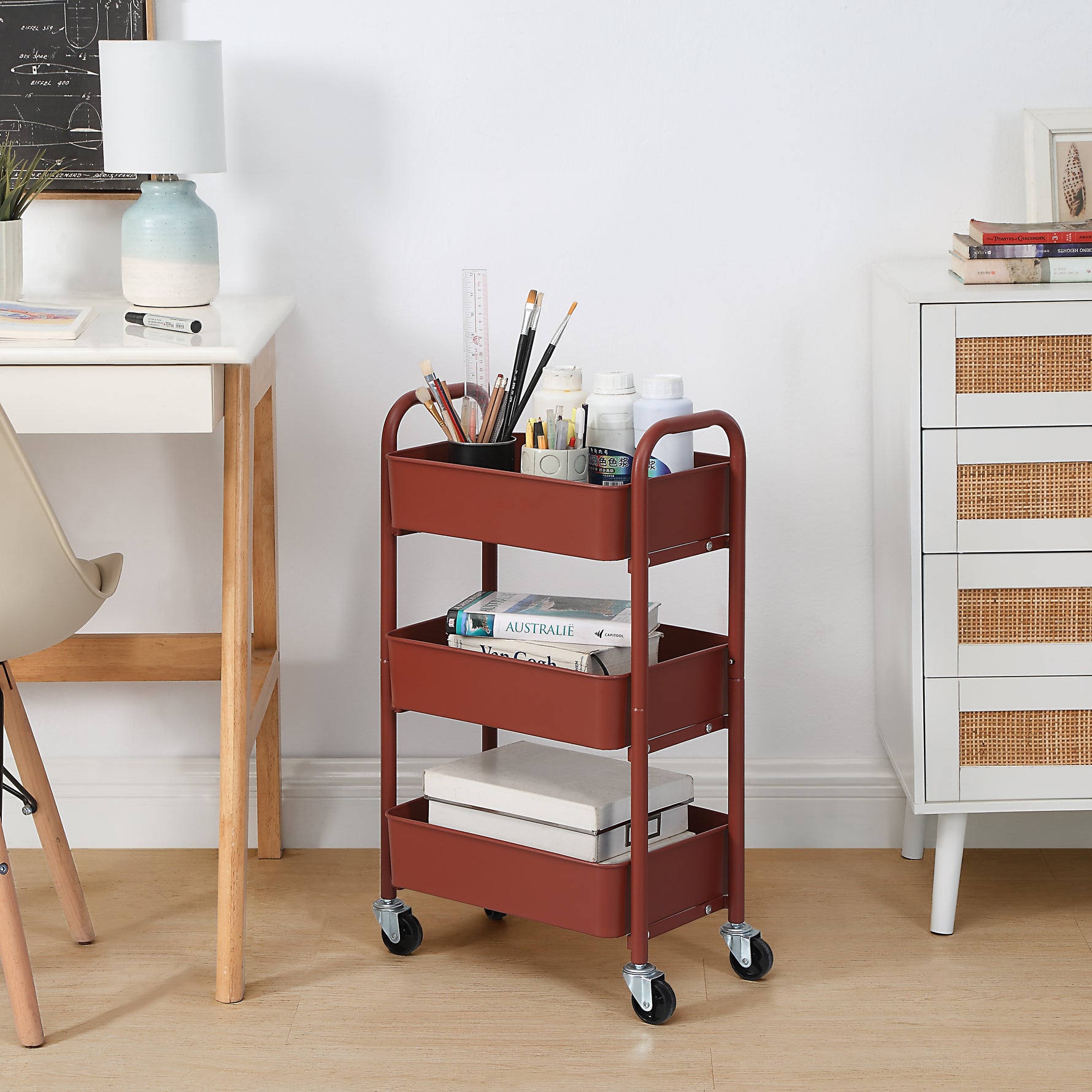 3-Tier Delicate Compact Rolling Metal Storage Organizer - Mobile Utility Cart Kitchen/Under Desk Cart with Caster Wheels