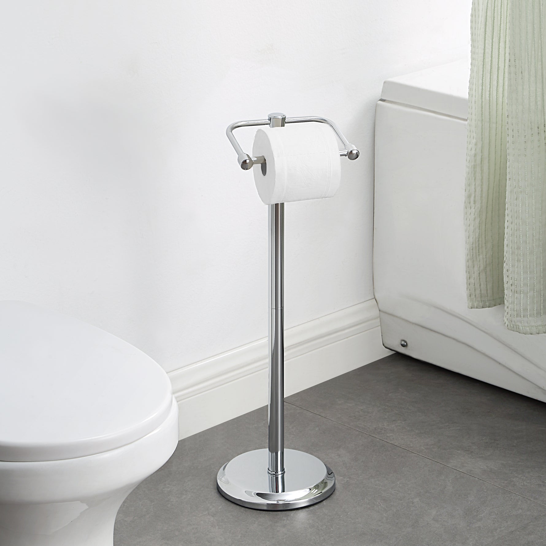 SunnyPoint Free Standing Toilet Paper Holder with Weighted Base, Bathroom Tissue Roll Stand, Holds Jumbo & Standard Rolls, Freestanding Toilet Paper Stand for Bathroom, Compact Storage Organizer