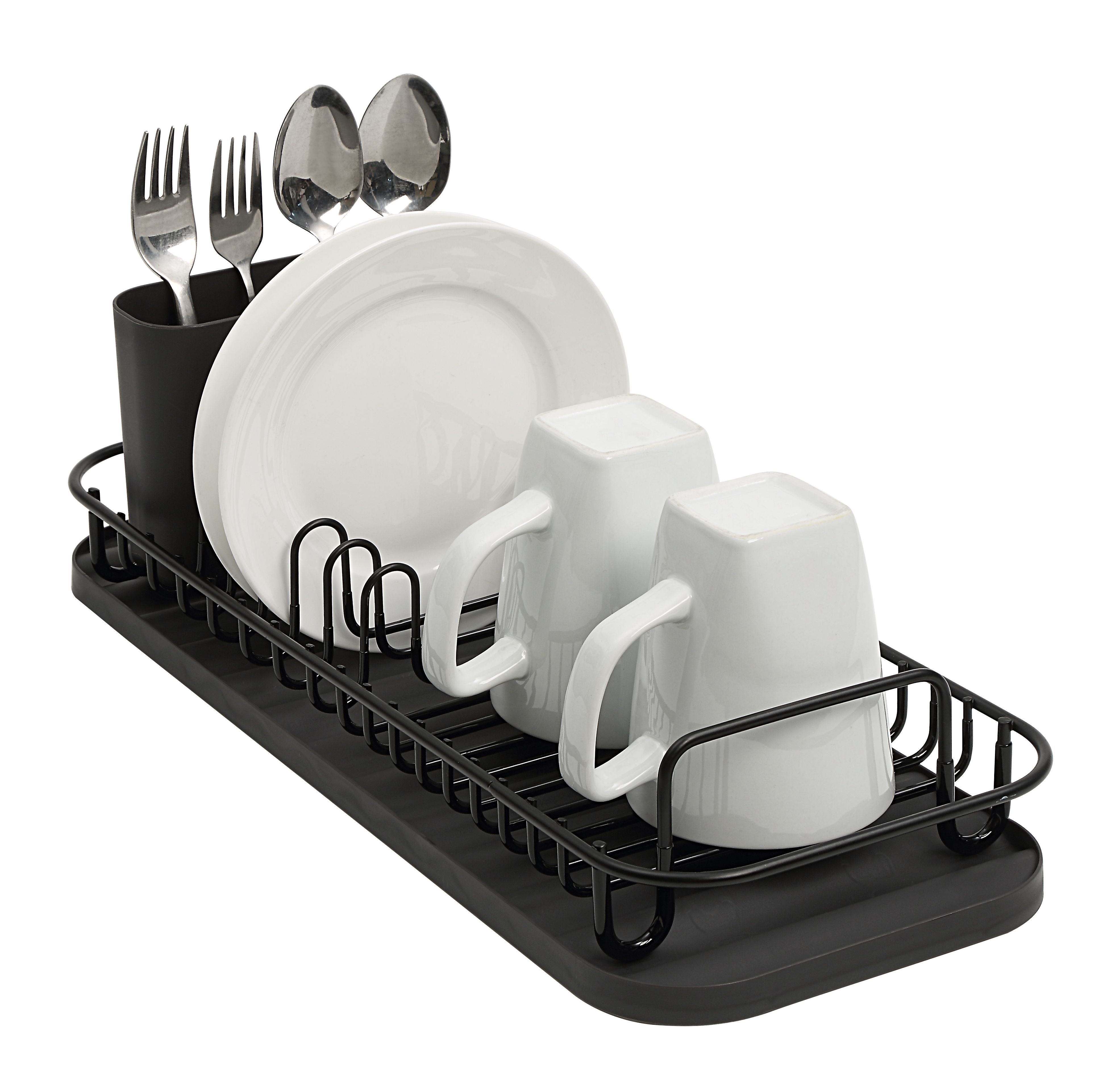 SunnyPoint 304 Stainless Steel NeverRust Compact Dish Drying Rack with Utensil Holder & Removable Drain Tray, Rustproof Small Dish Rack for Kitchen Countertop or Over Sink