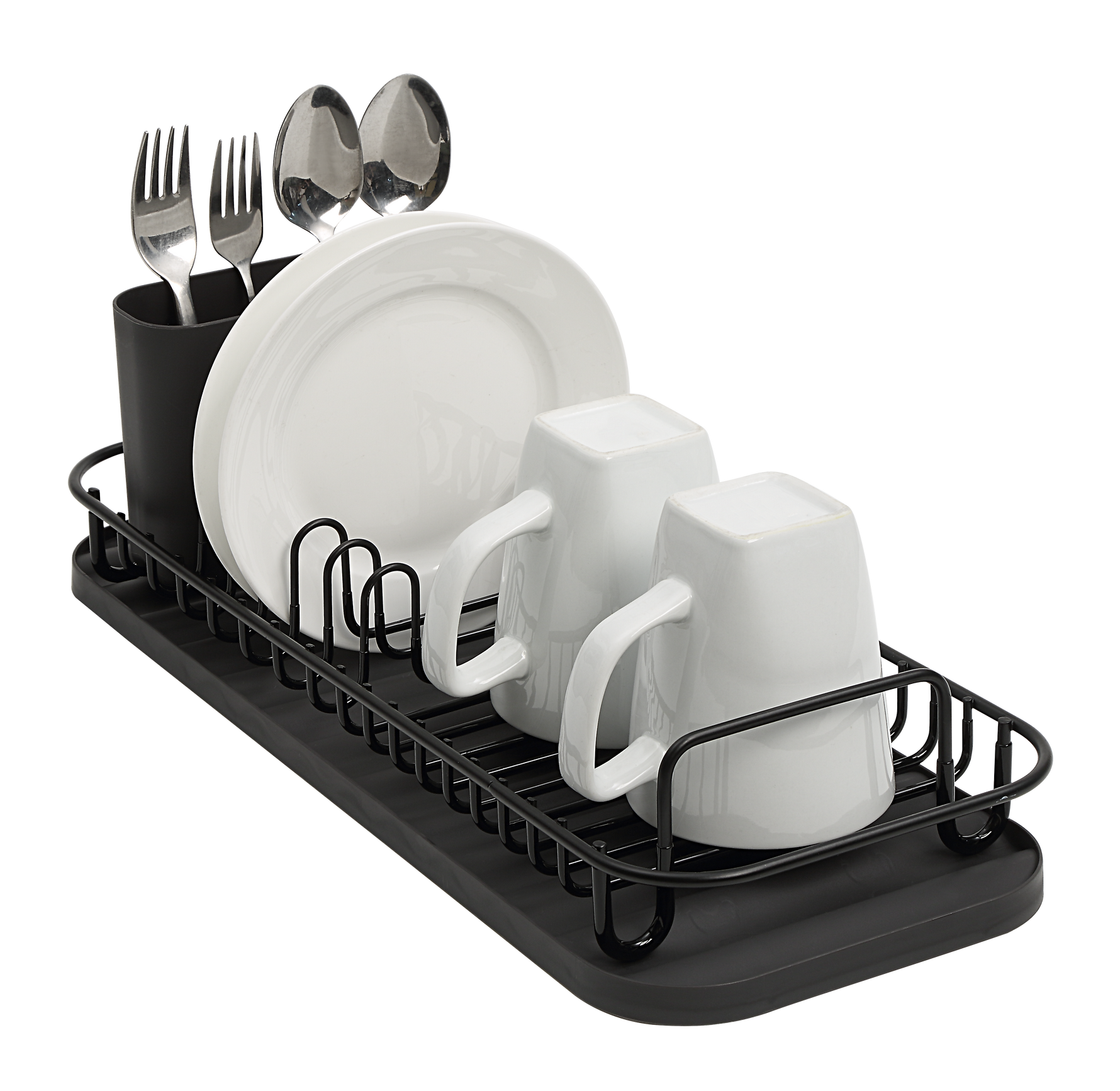 SunnyPoint 304 Stainless Steel NeverRust Compact Dish Drying Rack with Utensil Holder & Removable Drain Tray, Rustproof Small Dish Rack for Kitchen Countertop or Over Sink