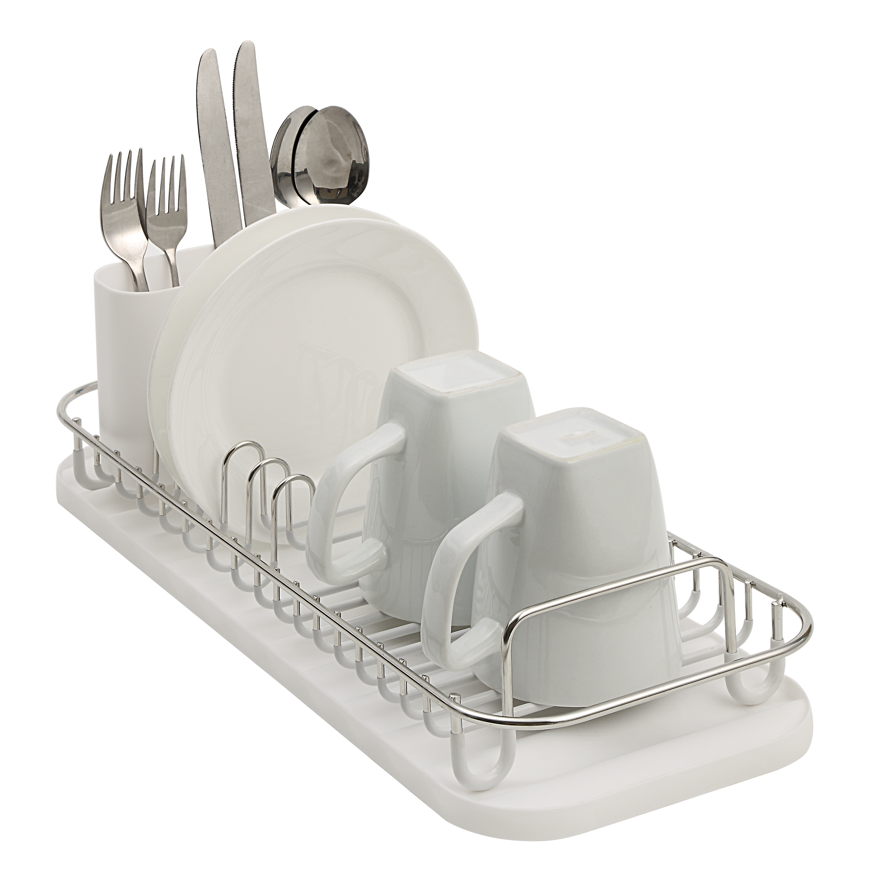 SunnyPoint 304 Stainless Steel NeverRust Compact Dish Drying Rack with Utensil Holder & Removable Drain Tray, Rustproof Small Dish Rack for Kitchen Countertop or Over Sink