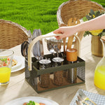 SunnyPoint Utensil Caddy with Plywood Handle – Metal Mesh Silverware & Cutlery Organizer for Kitchen, Picnic, Party, Restaurant & Events