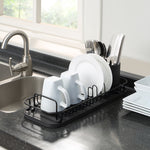 SunnyPoint 304 Stainless Steel NeverRust Compact Dish Drying Rack with Utensil Holder & Removable Drain Tray, Rustproof Small Dish Rack for Kitchen Countertop or Over Sink