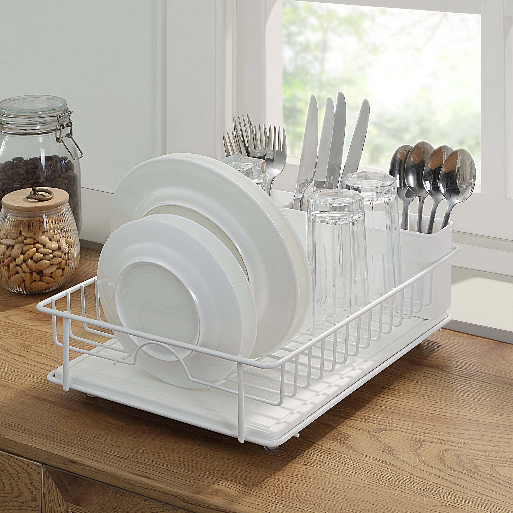 SunnyPoint 304 Stainless Steel Dish Drying Rack with Diatomaceous Earth Drainboard & Removable Utensil Caddy – Rust Resistant Countertop Dish Rack for Kitchen
