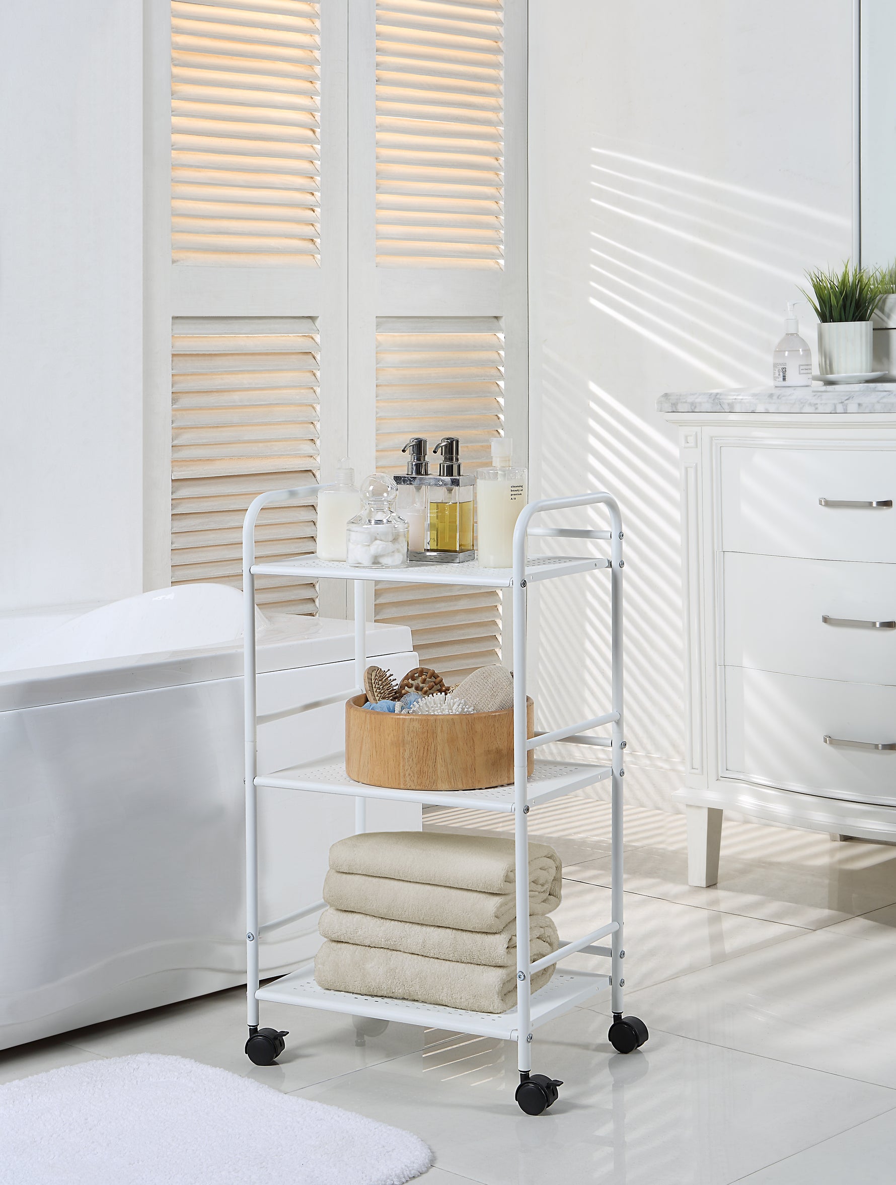 Minimalist Style 3 Tier Utility Rolling Shelf Cart