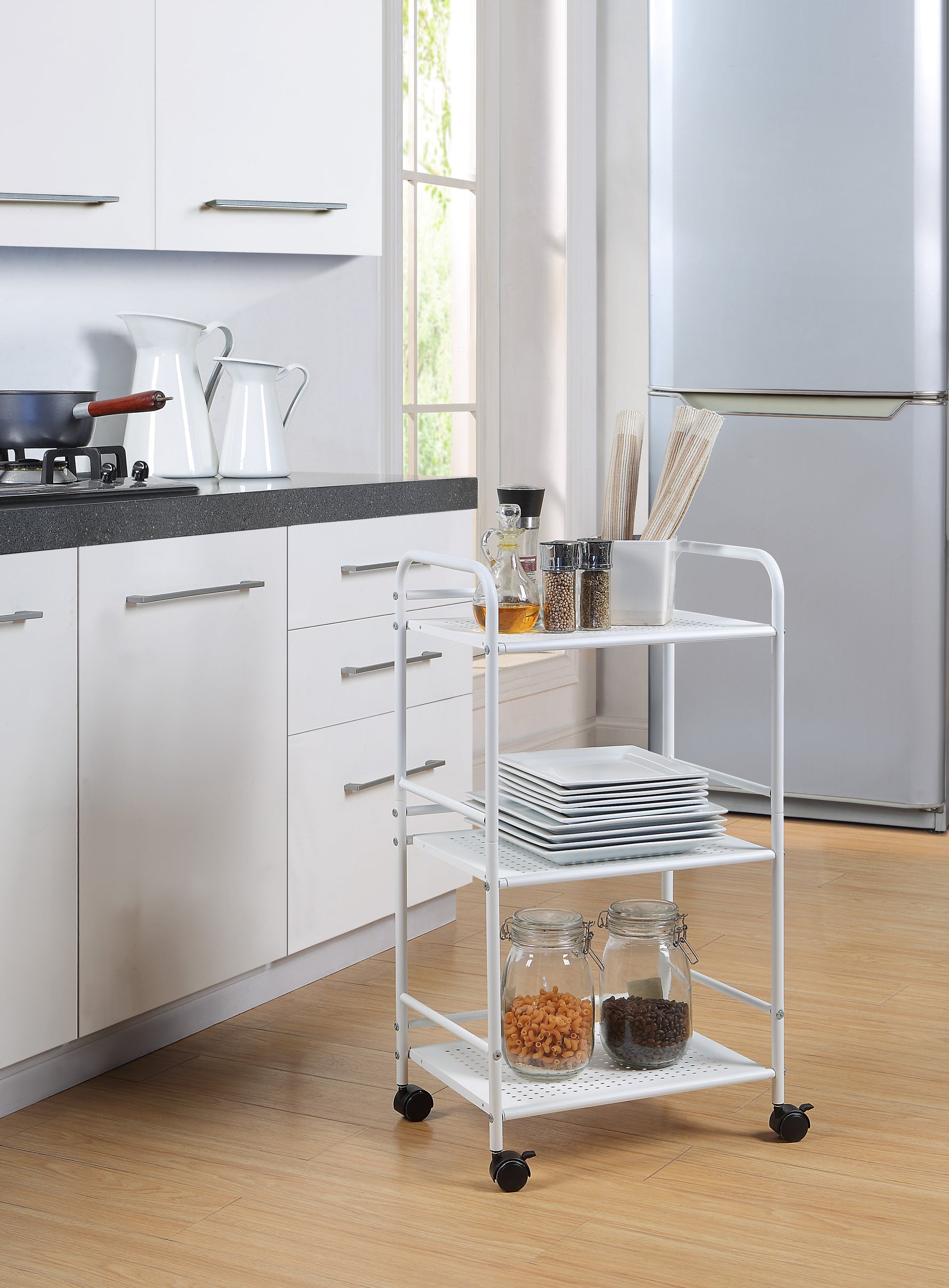Minimalist Style 3 Tier Utility Rolling Shelf Cart