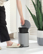 0.8 Gallon Trash Can with Plastic Inner Bucket; Bathroom, Office, Kitchen and Bedroom Step On and Slow Close