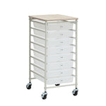 SunnyPoint Wooden Top Compact Rolling Storage 8 Drawers Organizer Mobile Utility Cart, Under Desk Storage Cart with Caster Wheels