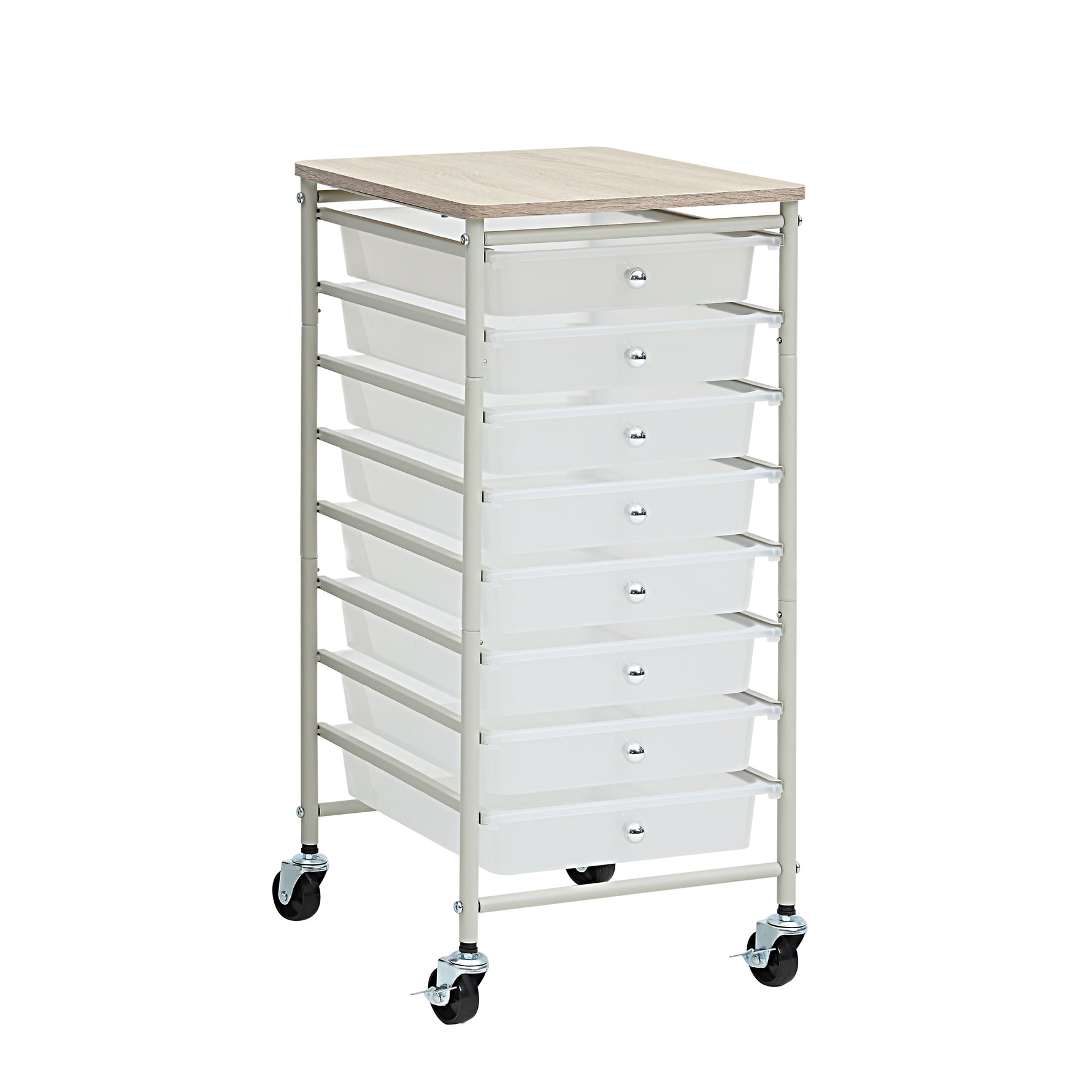 SunnyPoint Wooden Top Compact Rolling Storage 8 Drawers Organizer Mobile Utility Cart, Under Desk Storage Cart with Caster Wheels