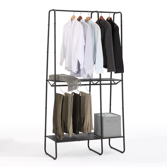 Extra-Large Freestanding Clothing Racks for Hanging Clothes, Standing Metal Sturdy Garment and Accessories Rack, Small Space Storage Solution