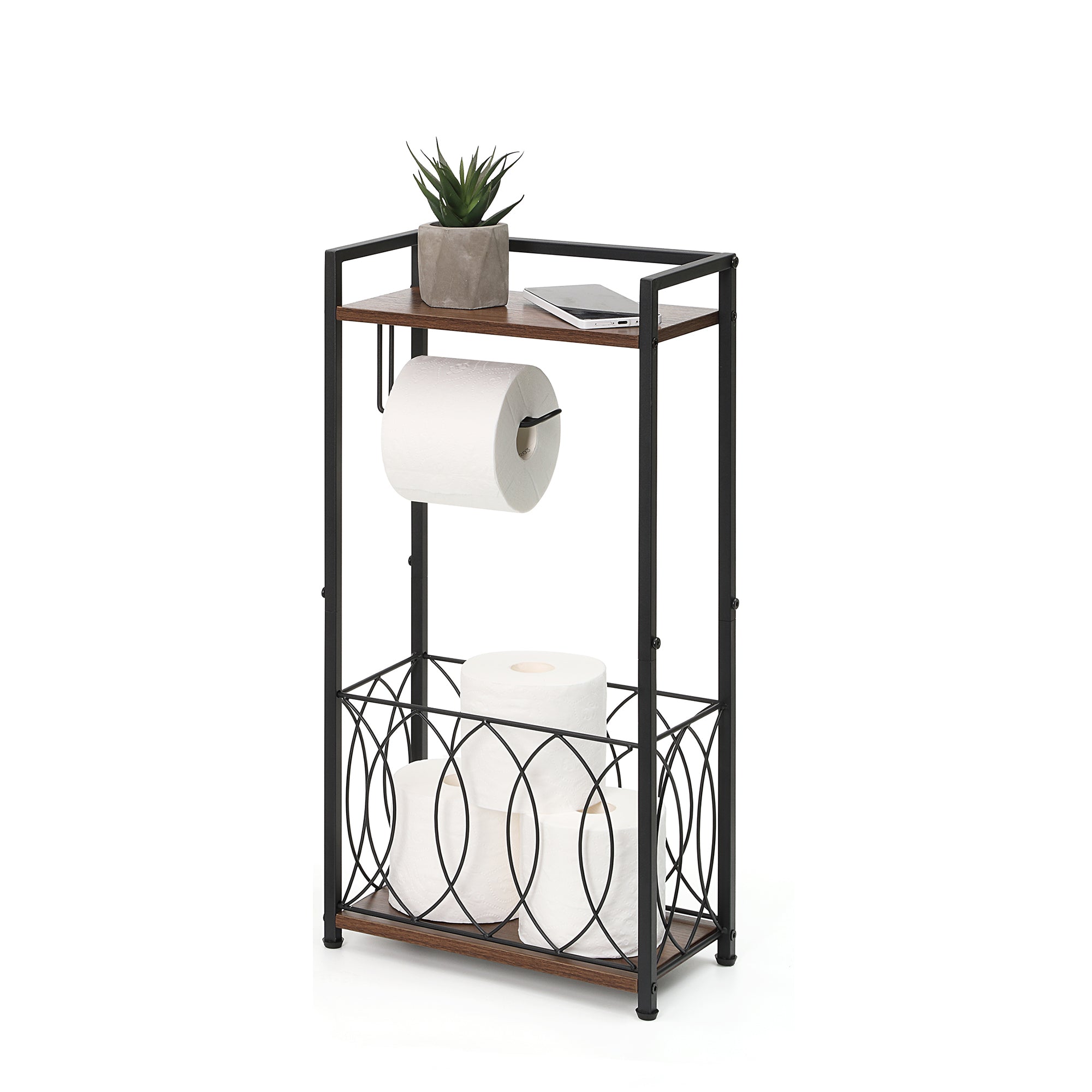 SunnyPoint Classic Space Saving Freestanding Toilet Paper Holder with Storage Shelf – Bathroom Space Saver for Phone, Tablet, and Magazines – All Purpose Bathroom Organizer Space Saver
