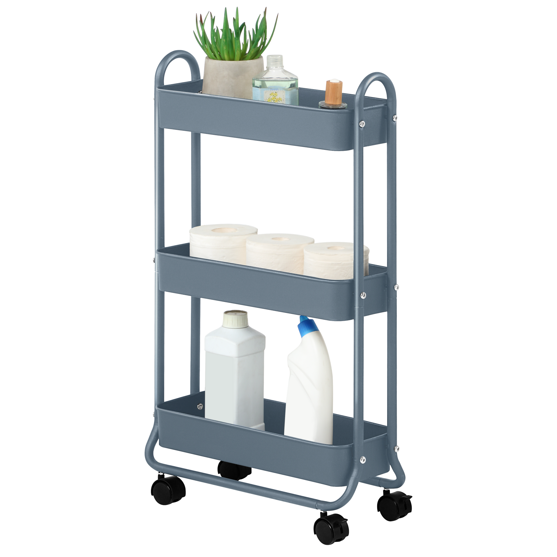 SunnyPoint Slim Rolling Storage Cart, 3 Tier Bathroom Storage Organizer Bathroom, Laundry Utility Cart