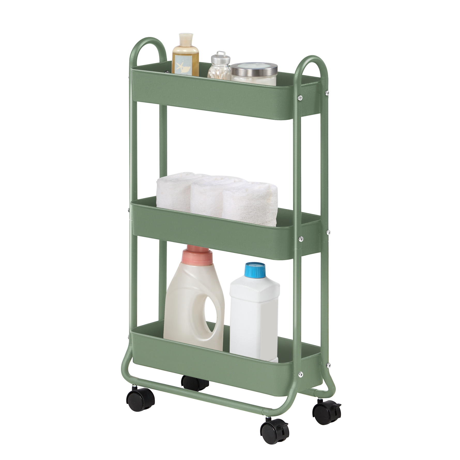 SunnyPoint Slim Rolling Storage Cart, 3 Tier Bathroom Storage Organizer Bathroom, Laundry Utility Cart