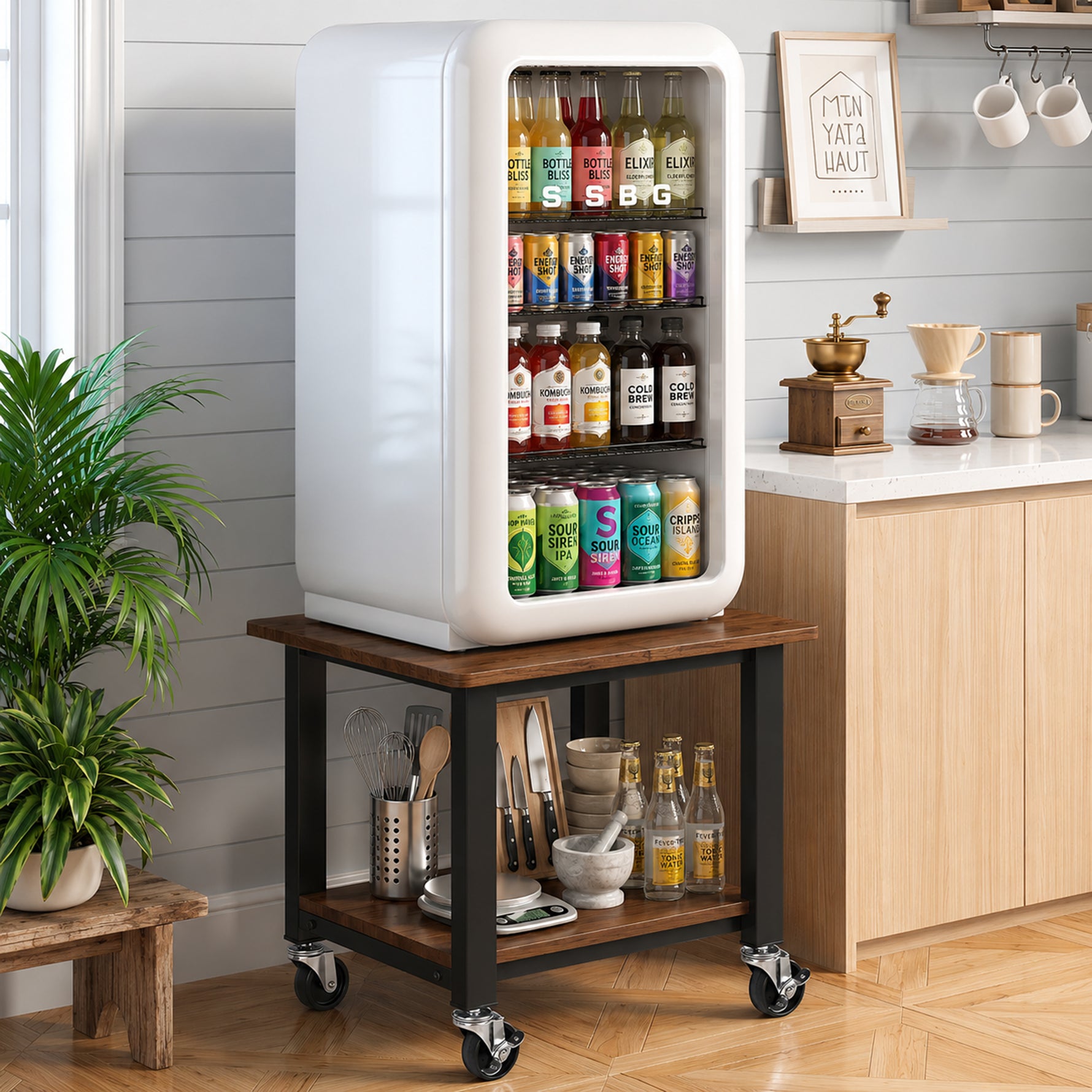 SunnyPoint 2-Tier Mobile Stand with Lockable Wheels — Printer Cart, Mini Fridge Stand, Portable Electronic Device & Projector Holder | Under Desk Storage Shelf for Home & Office, 18.9" x 15.75"