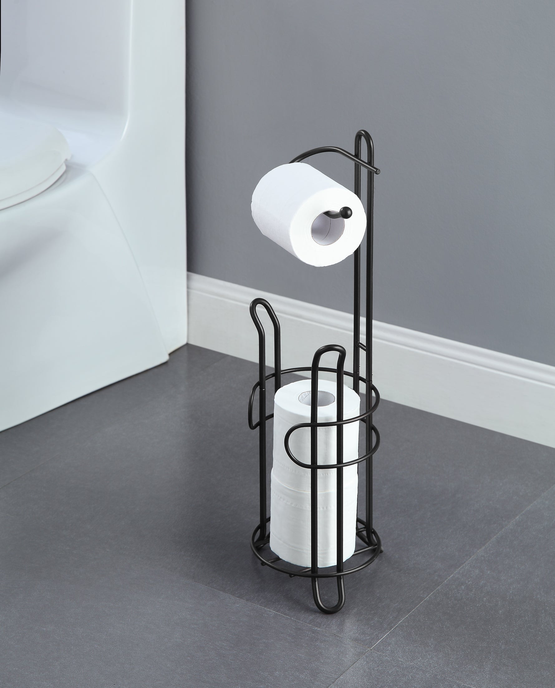 Bathroom Toilet Tissue Paper Roll Storage Holder Stand with Reserve, The Reserve Area Has Enough Space to Store Mega Rolls