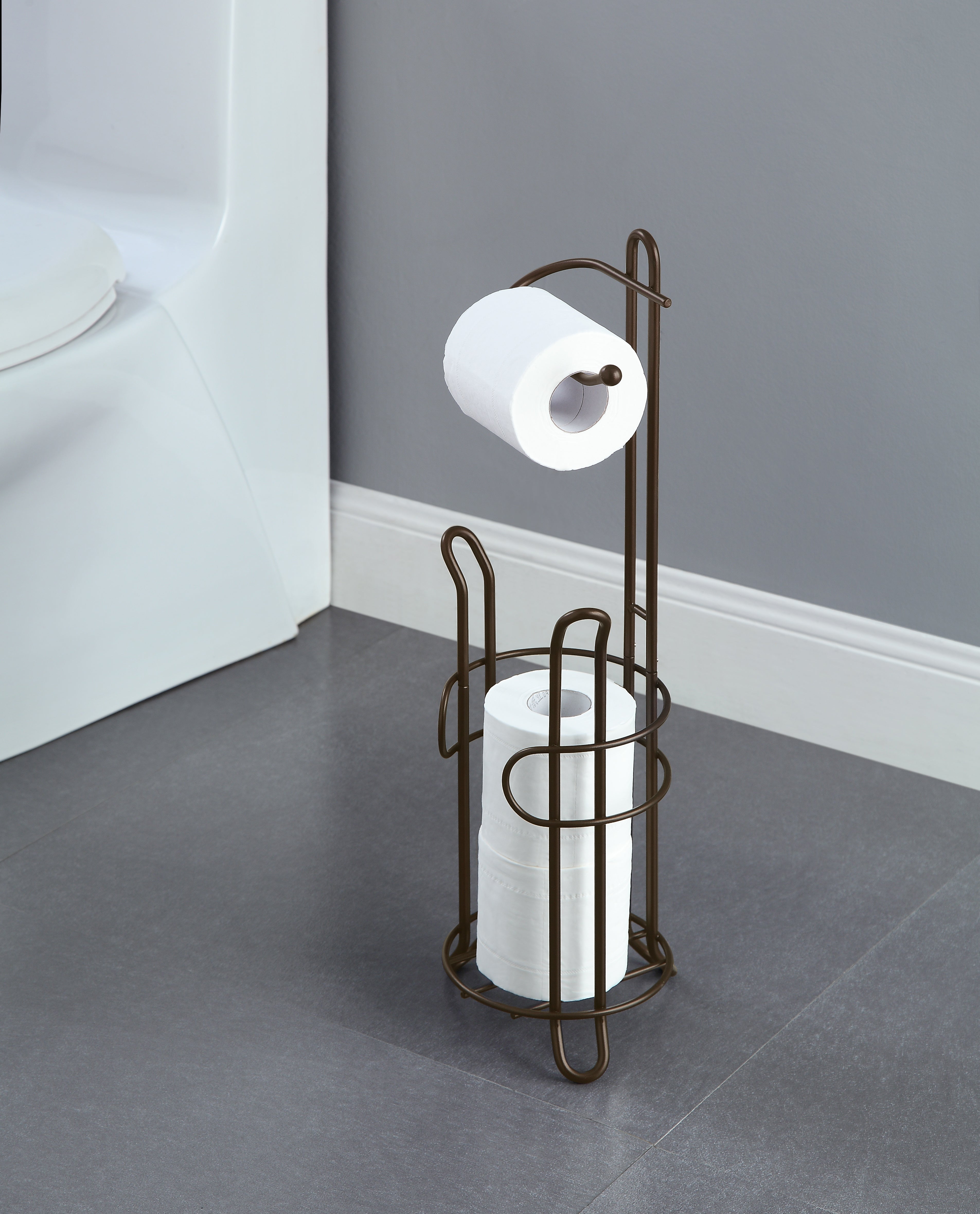 Bathroom Toilet Tissue Paper Roll Storage Holder Stand with Reserve, The Reserve Area Has Enough Space to Store Mega Rolls