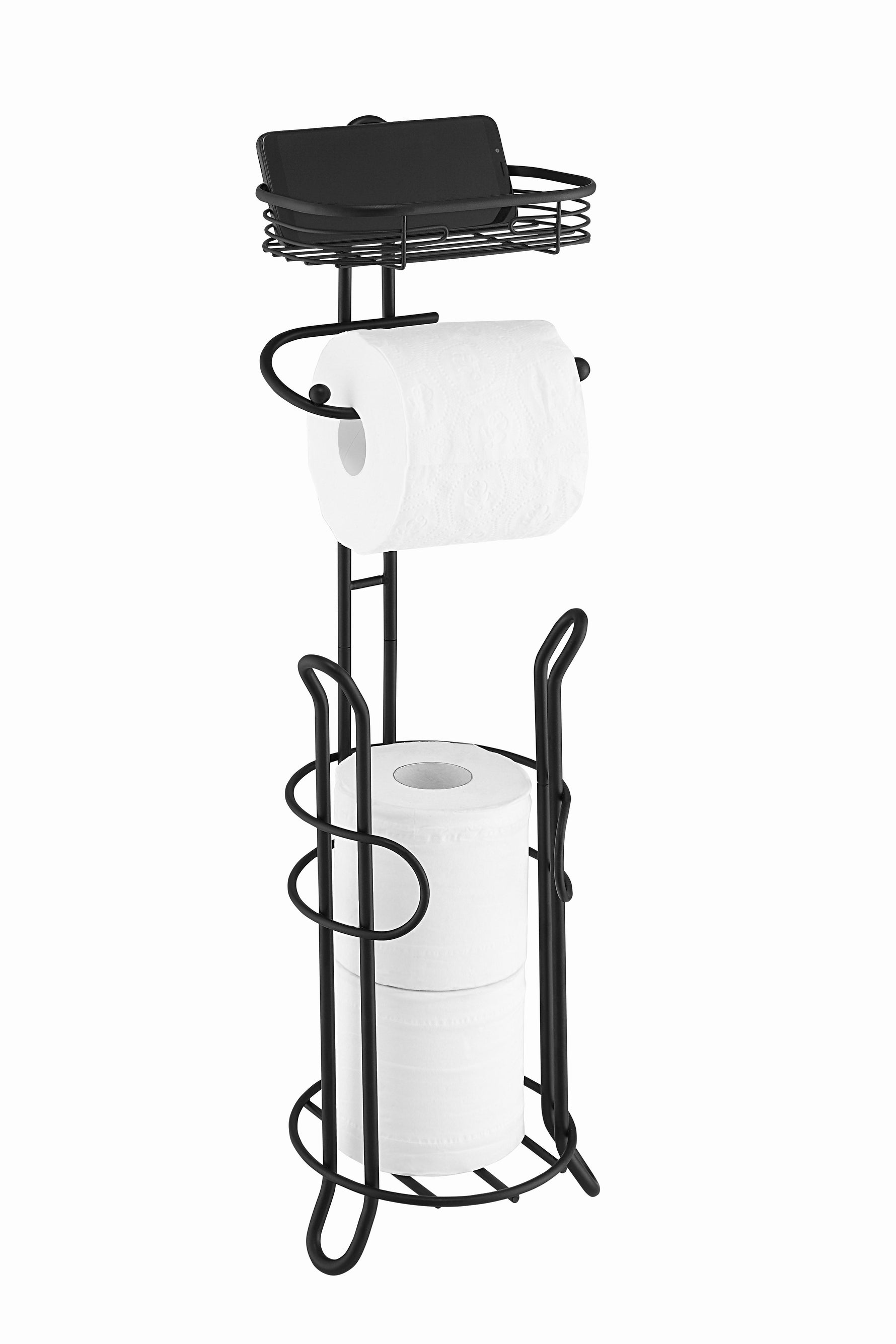 Bathroom Heavyweight Toilet Tissue Paper Roll Storage Holder Stand with Reserve and Shelve. Mega Rolls Available.