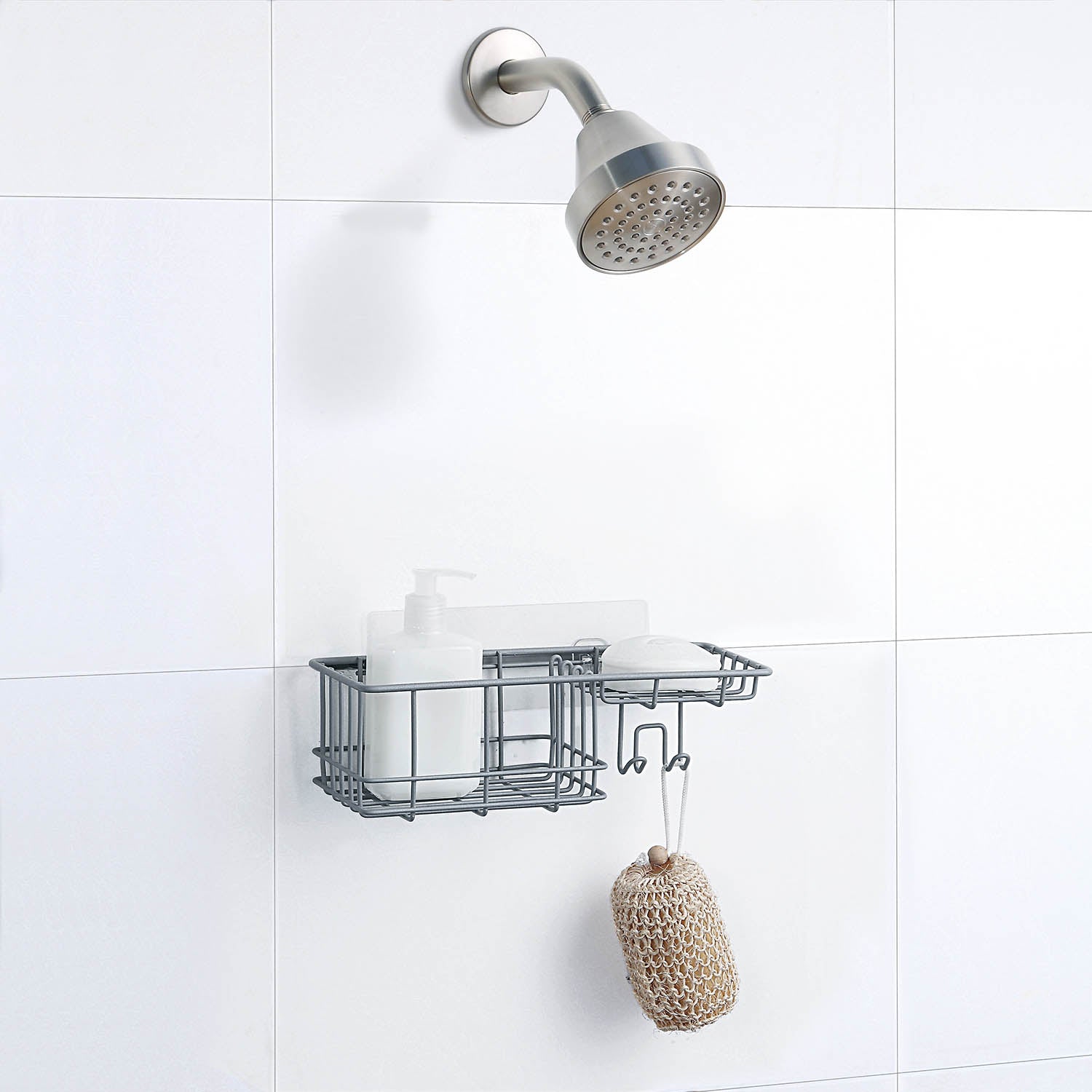 Classic Wall Mounted Shower Caddy Organizer Basket Shelf With Removable Adhesive Hook. No Drilling Needed